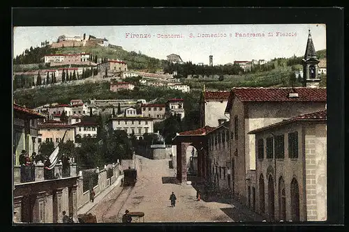 AK Firenze, Contorni, S. Domenico e Panorama di Fiesole, Strassenbahn