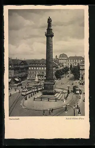 AK Darmstadt, Platz mit Strassenbahn