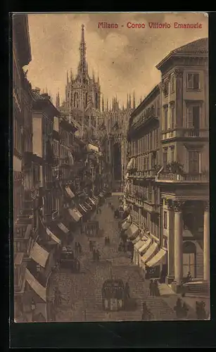 AK Milano, Corso Vittorio Emanuele, Strassenbahn