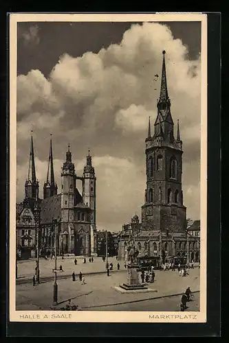 AK Halle a. Saale, Marktplatz mit Strassenbahn