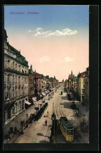 AK Mannheim, Planken mit Strassenbahn