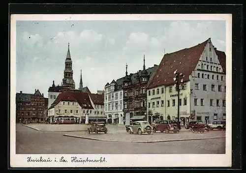 AK Zwickau i. Sa., Hauptmarkt mit Strassenbahn