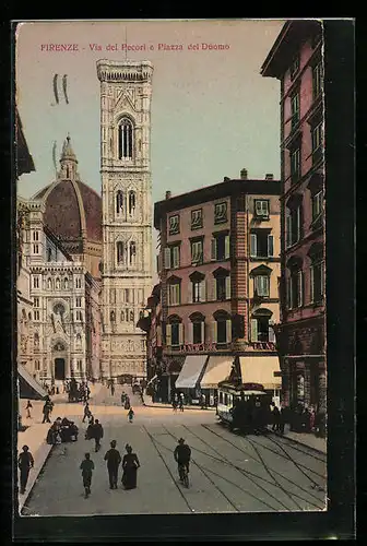 AK Firenze, Via dei Pecori e Piazza del Duomo, Strassenbahn