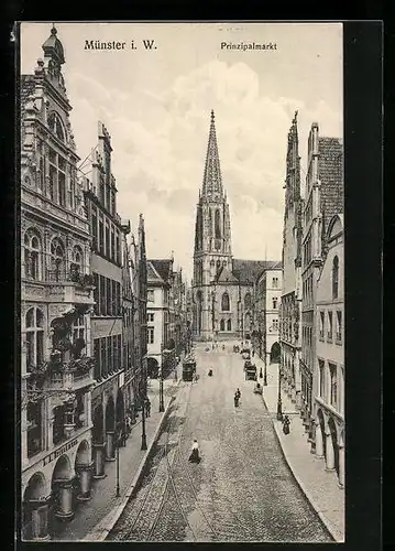 AK Münster i. W., Prinzipalmarkt mit Strassenbahn