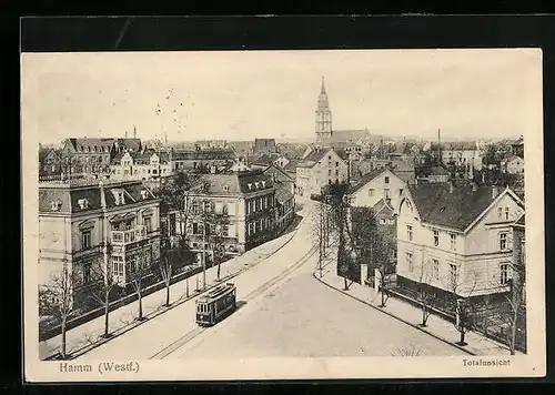 AK Hamm i. W., Totalansicht mit Strassenbahn