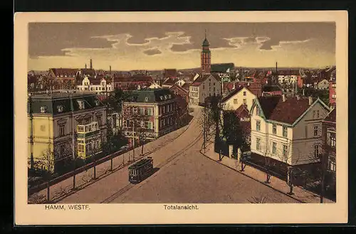 AK Hamm /Westf., Totalansicht mit Strassenbahn