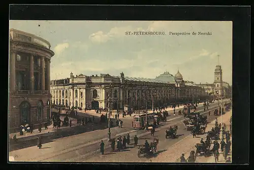 AK St.-Petersbourg, Perspective de Newski, Strassenbahn