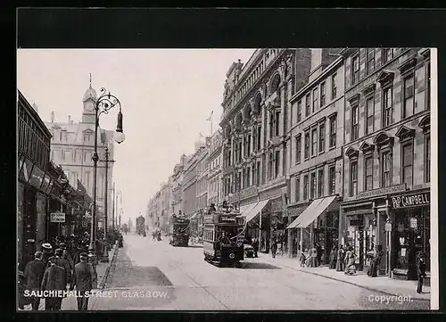 AK Glasgow, Sauchiehall Street, Strassenbahn