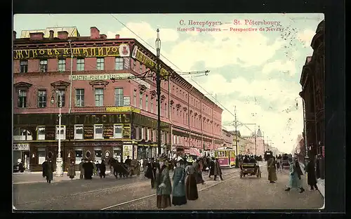 AK St. Petersbourg, Perspective de Nevesky, Strassenbahn