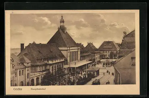 AK Görlitz, Hauptbahnhof und Strasse, von oben gesehen