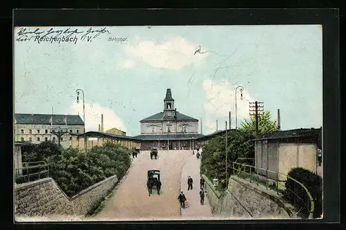 AK Reichenbach i. V., Bahnhof mit Zufahrtstrasse