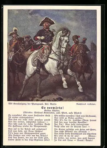 Künstler-AK König Friedrich II. (der Grosse) an der Spitze seiner Truppen