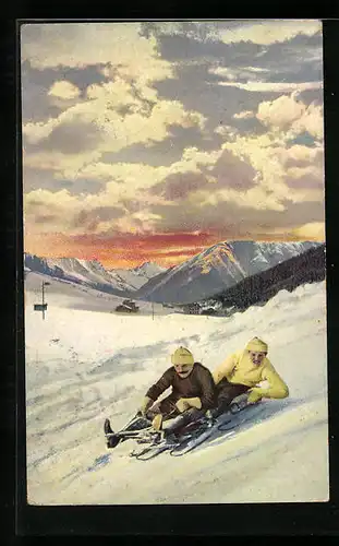 AK Schlittenfahrer vor Bergpanorama