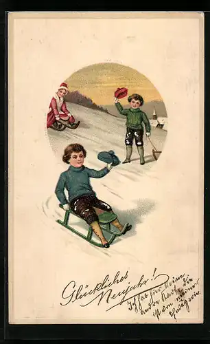 AK Kinder beim Schlittenfahren
