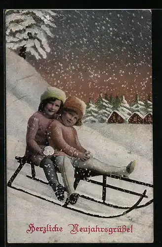 AK Kinder auf einem Schlitten
