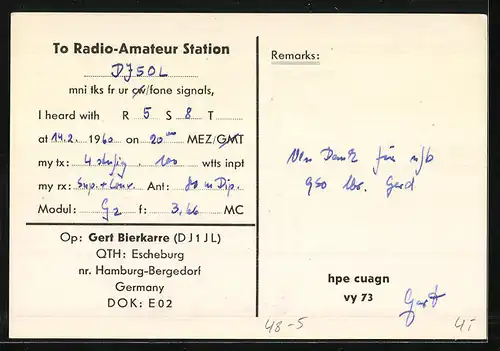 AK Hamburg, Weltkugel, Radiofrequenz DJ1JL