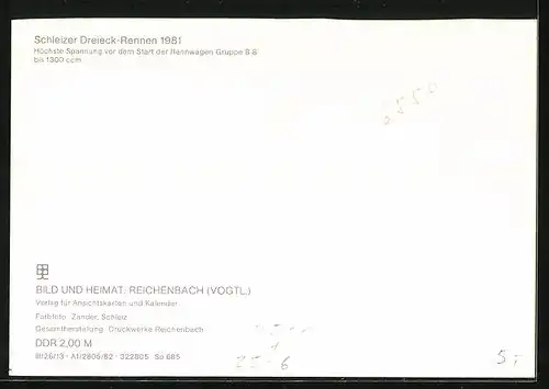 AK Schleiz, Dreieck-Rennen 1981, Vor dem Start der Rennwagen Gruppe B 8