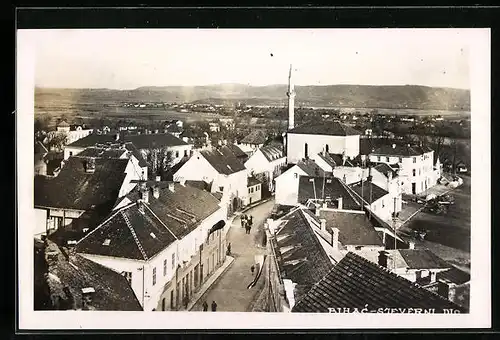 AK Bihac, Teilansicht mit Strasse und Minarett aus der Vogelschau