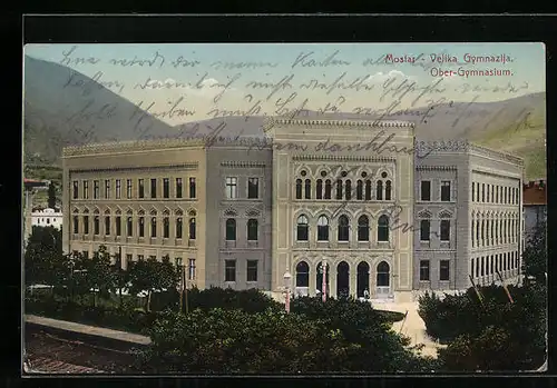 AK Mostar, Ober-Gymnasium aus der Vogelschau