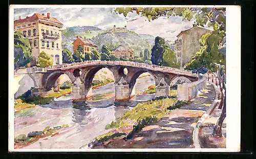 Künstler-AK Sarajevo, Le pont de Principe
