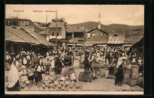 AK Sarajevo, Marktplatz mit Marktgeschehen