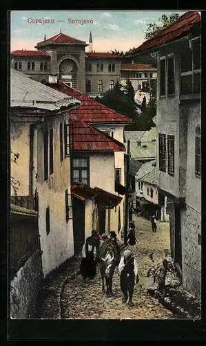 AK Sarajevo, Gassenpartie mit Passanten