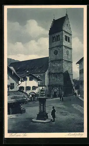 AK Zell am See, Marktplatz mit Wettersäule