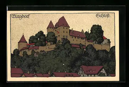Steindruck-AK Burgdorf, Ansicht vom Schloss