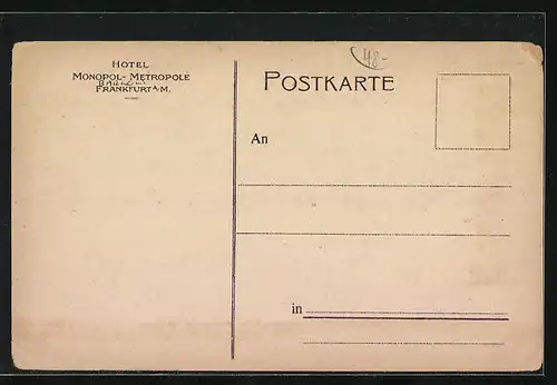 AK Frankfurt a. M., Hotel Monopol-Metropole