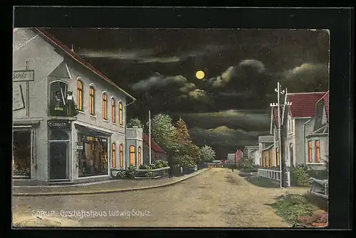 AK Sörup, Strassenpartie mit Geschäftshaus Ludwig Schulz
