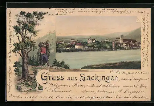 AK Säckingen, Ortspartie am Gewässer