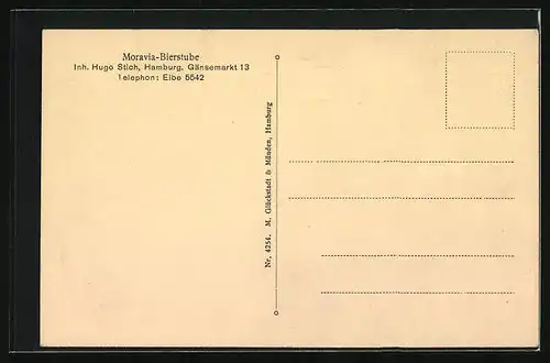 AK Hamburg-Neustadt, Moravia-Bierstube, Inh.: Hugo Stich, Gänsemarkt 13