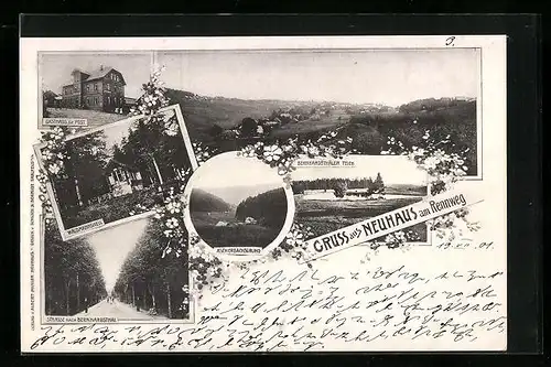 AK Neuhaus am Rennweg, Ortsansicht, Gasthaus zur Post, Ascherbachsgrund