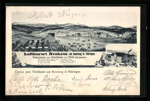 AK Neuhaus am Rennweg, Panorama vom Gasthaus zur Post aus gesehen