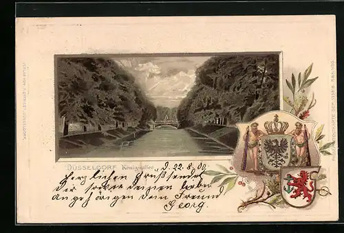 Lithographie Düsseldorf, Partie in der Königsallee