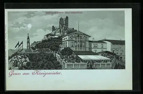 Lithographie Königswinter, Restaurant Drachenfels