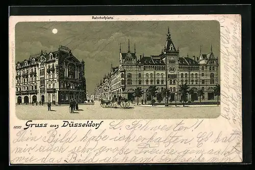 Lithographie Düsseldorf, Partie am Bahnhofplatz