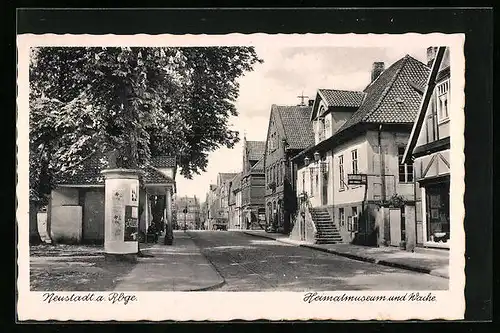 AK Neustadt a. Rbge., Heimatmuseum und Wache, Litfasssäule