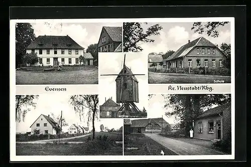 AK Evensen /Kr. Neustadt, Mühle, Schule