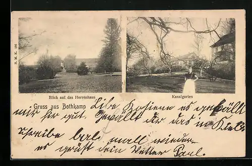 AK Bothkamp, Blick auf das Herrenhaus, Kanalgarten