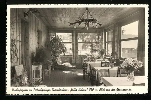 AK Bischofsgrün im Fichtelgebirge, Fremdenheim Villa Helene, Blick von der Glasueranda