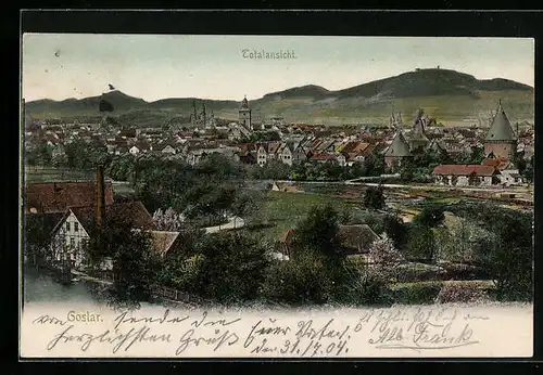 AK Goslar, Totalansicht mit Bergen