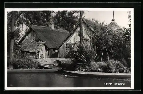 AK Leipe i. Spreew., die alten Holzhütten, Wotschofska
