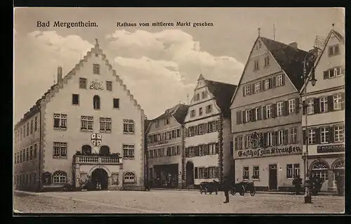 AK Bad Mergentheim, Mittlerer Markt mit Gasthof zum Straussen und Rathaus