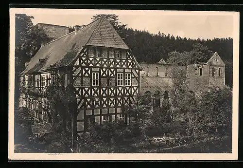 AK Paulinzella /Thür., Gasthaus Menger, Klosterruine Paulinzella