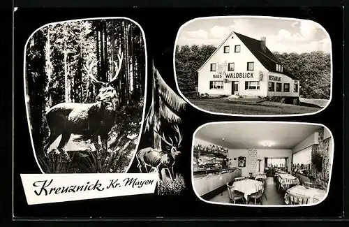 AK Kreuznick, Restaurant Haus Waldblick, Speiseraum, Hirsch