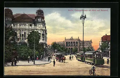 AK Berlin, Potsdamerplatz mit Blick auf Bahnhof u. Strassenbahn