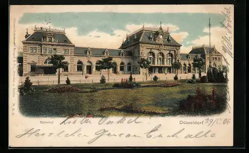 AK Düsseldorf, Bahnhof mit Vorplatz