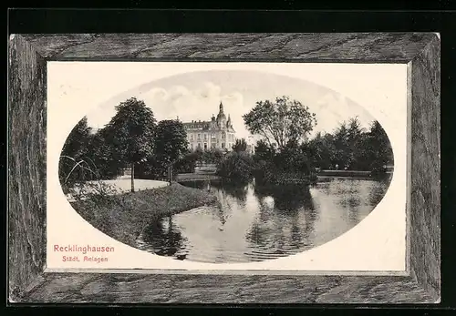 AK Recklinghausen, Städt. Anlagen mit Teich