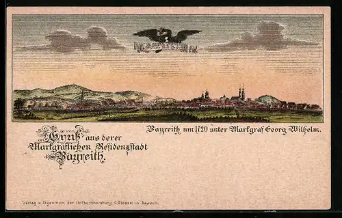 Lithographie Bayreuth, Gesamtansicht aus dem Jahre 1720